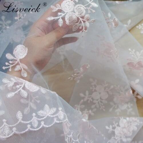 New mesh tulle encryption mesh bright color silk small flower embroidery lace fabric DIY dress skirt