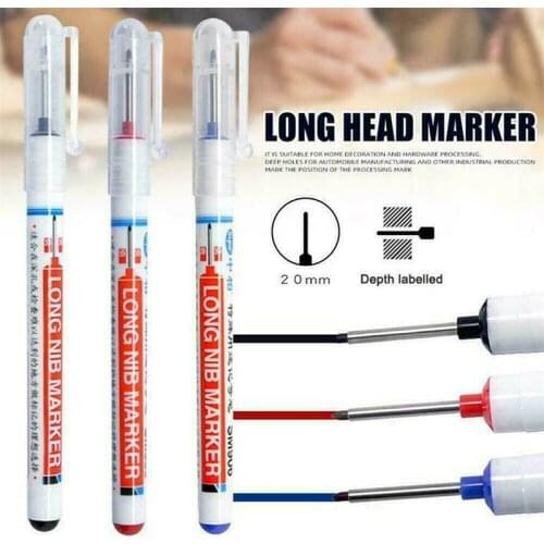 2021 New Long Head Markers Bathroom Woodworking Decoration Multi-purpose Deep Hole Marker Pens Pen Red/Black/Blue Ink