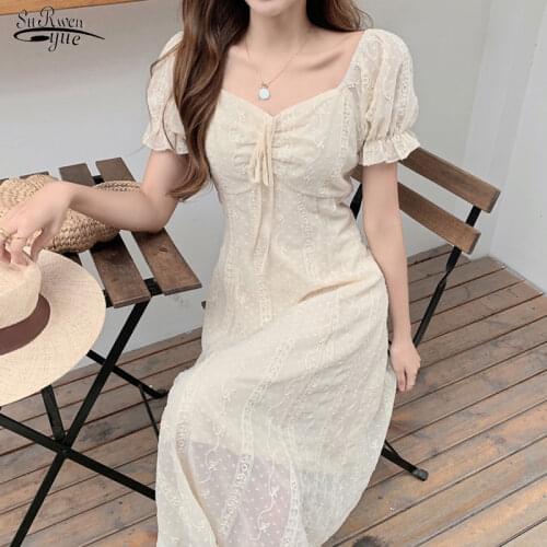 2021 Summer Zipper Long Dress Vintage Elegant White Black Party Dress Short Sleeve High Waist Long Dress Robe Femme 13902