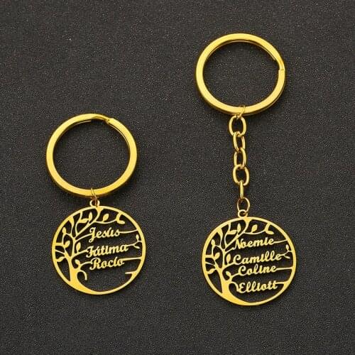 Personalized Tree Of Life Custom Name Keychain Stainless Steel Family Tree Letter Nameplate Keychain Birthday Gift Jewelry