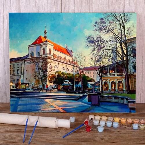 Landscape Jesuit Church Coloring By Numbers Painting Set Acrylic Paints 50*70 Paiting By Numbers Wall Paintings For Handiwork
