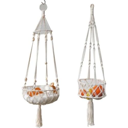 Handmade Woven Macrame Hanging Fruit Basket with Tassel Cat Pet Sleeping Playing Hammock Swing Net Plant Holder Hanger