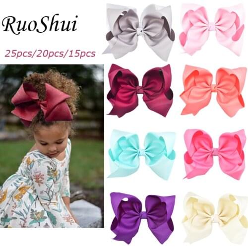 8 inch 25pcs/20pcs/15pcs Big Large Grosgrain Ribbon Hair Bow Alligator Clips Bowknot Headwear Children Girls Hair Accessories