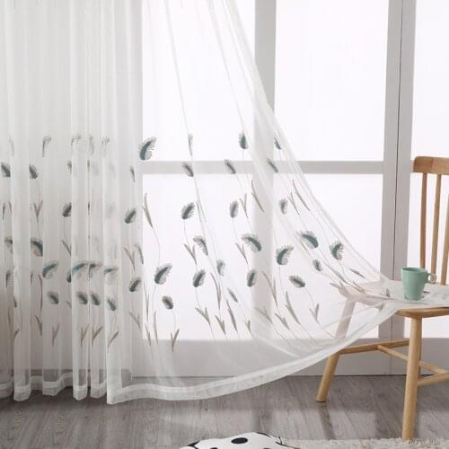 Embroidered Wheat Sheer Curtains for Living Room Bedroom Voile Curtain Bedroom Tulle Curtains Lace Window Treatments Draps Decor
