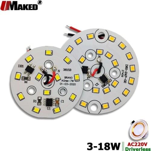 AC220V LED Module 3W5W 7W 9W 12W 15W 18W Downlight PCB Aluminum plate Tinned 20cm Cable SMD2835 Smart IC Driver Ceiling Lamp DIY