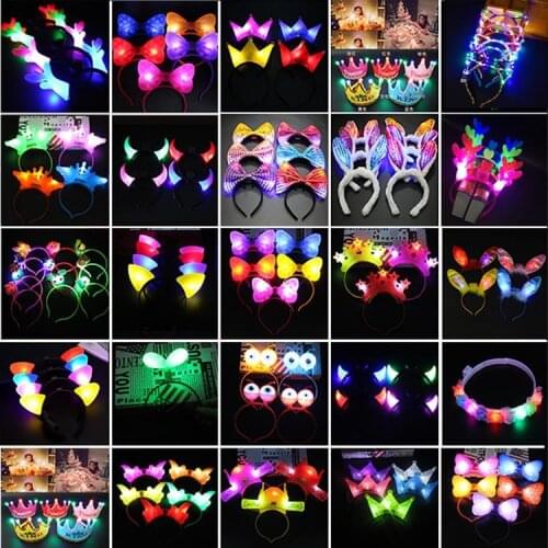 Luminous LED Cat Ears Tiara Crown Headband Rabbit Hairwear Bowknot Glow Headwear Head Band for Adult Girls Women Children Gift
