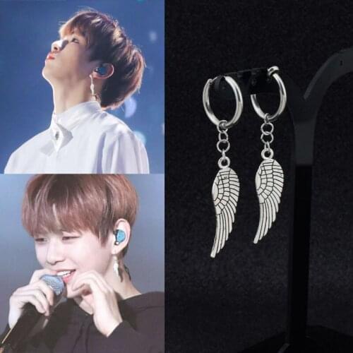 Vintage Hip-Hop Angel Wings Clip Earrings Stainless Steel Earring for Men Boy Fashion Punk Male Jewelry