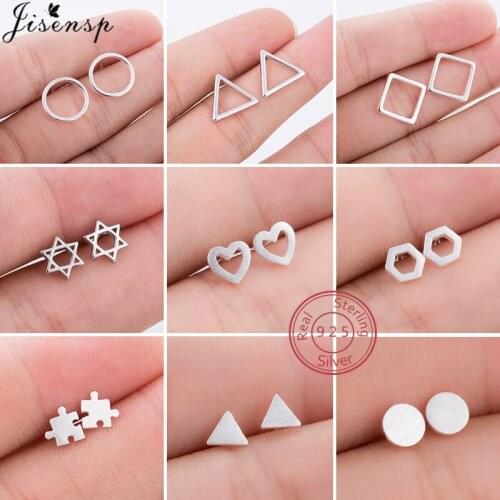 Genuine 925 Sterling Silver Jewelry Earrings for Women Kids Fashion Triangle Round Hexagon Heart Earings Girls New Year Gift