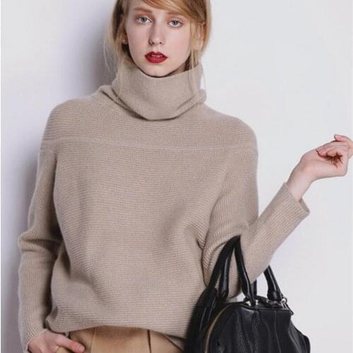 2019 New Autumn and Winter Cashmere Sweater Womens High Collar Thick Solid Color Sweater Loose Knit Sweater Wild Pullover