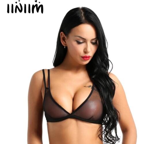 Iiniim Womens Lingerie Bras See Through Mesh Crop Top Wire-free No Pad Bra Top Hombre Ladies Transparent Exotic Bras Vest Tops
