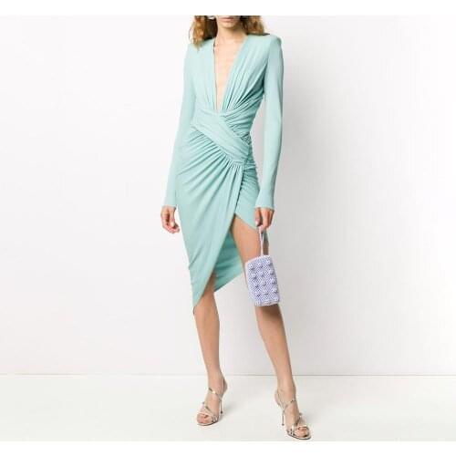 Summer New Woman Bodycon Dress Sexy V Neck Long Sleeves Woman Celebrity Party Dress Vintage Vestios Elegant Woman Summer Dress