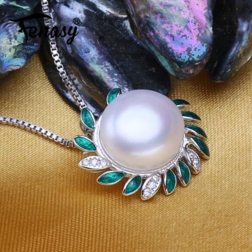 FENASY 925 sterling silver Bohemian green crystal flower necklace pearl jewelry natural freshwater Pearl necklace for women