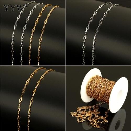 10m/Spool 13x4x1mm Roll Gold Color Tone Stainless Steel Jewelry Making Rhombus Chain Metal Link Chain For Necklaces Bracelets