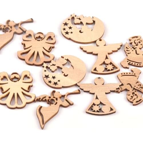 10pcs Natural Lovely Angel Pattern Wooden Ornament For Handmade Home Decoration Wood Slices DIY Carfts Scrapbooking Arts m1856