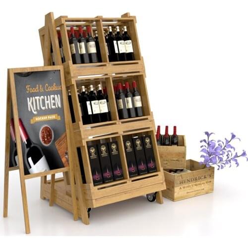 Solid Wood 3 layers Glass bottle wine Display Rack for Supermarket