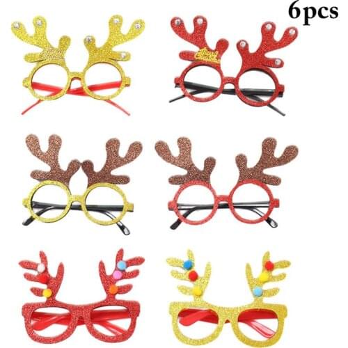 6 Pairs Creative Christmas Glasses Frame Cute Antler Funny Glasses Party Favor Glasses Clothing Accessories