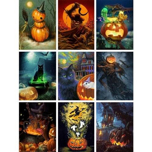 5D DIY Diamond Painting Halloween Cross Stitch Fall Witch Pumpkin Needlework Home Decor Full Rhinestone 2019 Diamond Embroidery