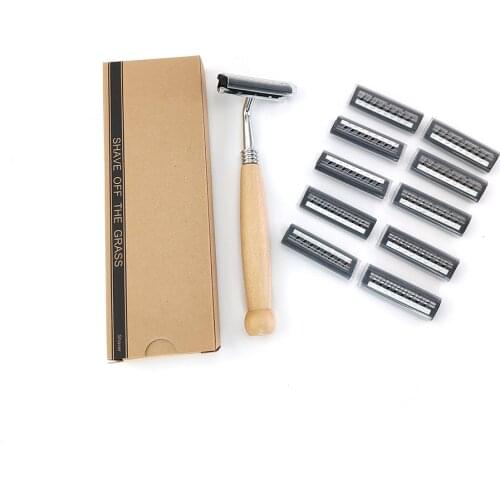 Hot Safety Razor with Razor Blades Wood Handle Dual Edge Shaver Classic Manual Reusable Shaving tools Men/WOmens Shaving Beard