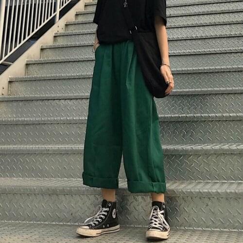 Pants Women Solid Wide Leg Trousers Womens Leisure New Retro Ankle-length All-match Korean Style Ulzzang Harajuku Womens Pant