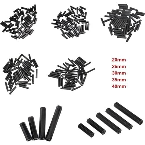50PCS Black M3 Hex Nylon Standoff Spacer Column 20/25/30/35/40mm Flat Head Double Pass Nylon Plastic Spacing Screws