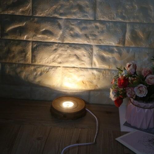 Handmade Resin Art Wood LED Light Dispaly Base Crystal Glass Resin Art Ornament Wooden Night Lighted Base Stand Crafts