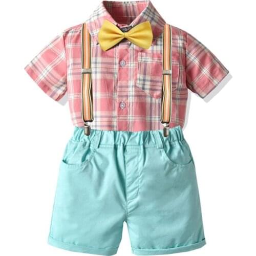 Kids Boys Clothes Toddler Boy Plaid Shirt Suits Top Shorts Children Holiday Clothes Party Outfits Set Orange