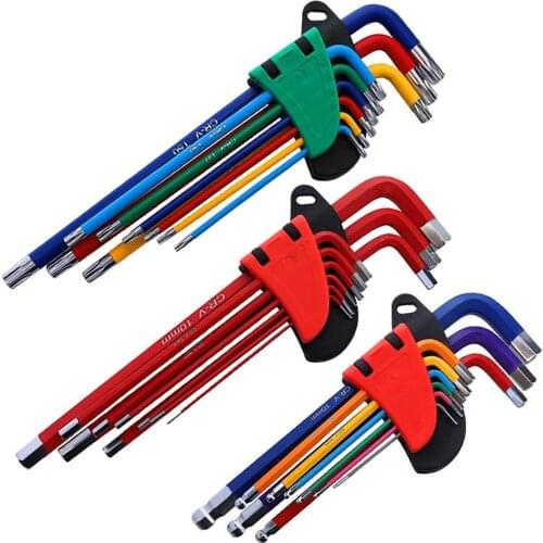 Long Arm Star Wrench Set 9 Different Sizes Universal Wrenches Multicolor L-Key Chrome Vanadium Steel Metric Hex Key Kit
