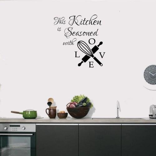 THIS KITCHEN IS SEASONED WITH LOVE Wall Stickers Kitchen Wall Decal Quotes Wall Decal For Kitchen Restaurant Vinyl DW9410