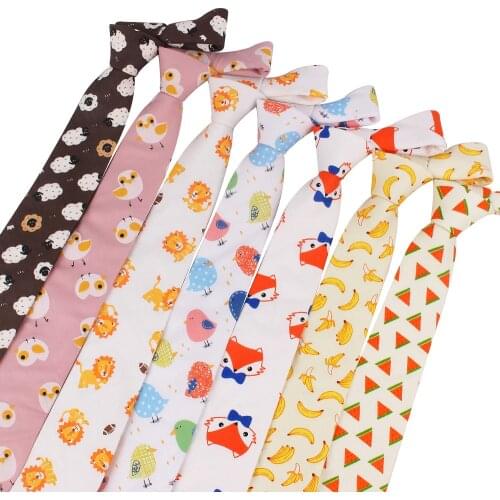 Animal Print Tie For Men Women Skinny Neck Tie For Wedding Business Casual Cartoon Neckties Classic Suits Slim Cotton Neck Ties