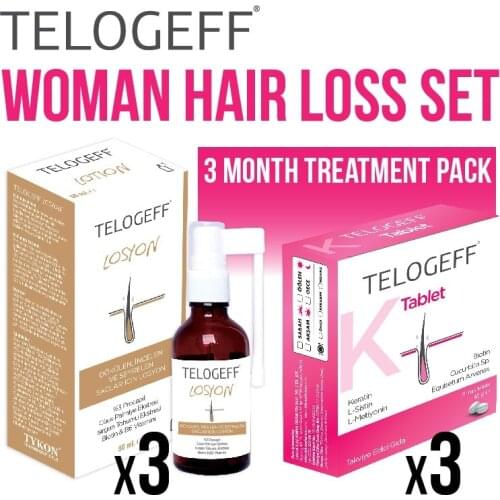 Kadınlar için Telogeff Saç Dökülmesi Seti Telogeff Losyon + Telodeff K 60 Tablet