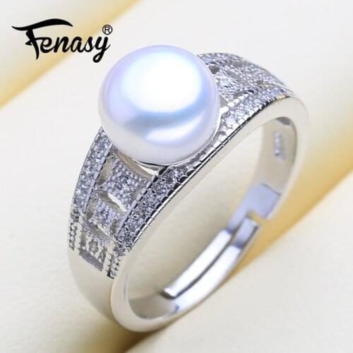 FENASY 925 Sterling Silver Ring Luxury Natural Freshwater Pearl Rings For Women Female Party Wedding Fine Jewelry