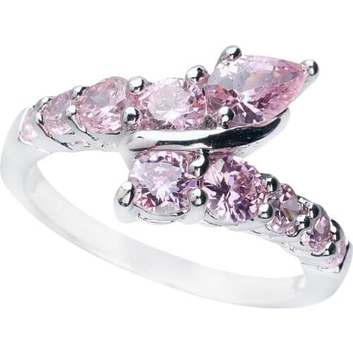 Luxurious Pink Kunzite 4*6mm Semi-precious Stone Silver cool for women Ring Q1120