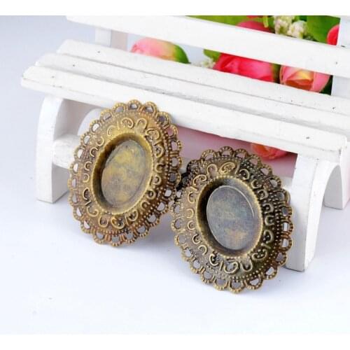 MIAOCHI 5Pcs Antique Bronze Filigree Oval Cabochon Settings Wraps Connectors Gift Decoration DIY Findings 47x37mm F0427
