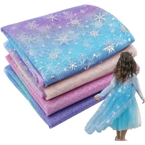 Foiled Snowflake Tulle Fabric 150CM Width Rainbow Soft Mesh Fabric Handmade Textile Decor DIY Kids Dress Apparel Sewing Supplies