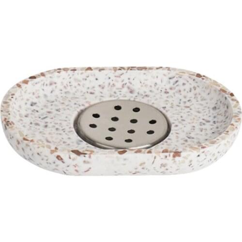 Terrazzo Soap Dish Oval Soap Dish Creative Drain Tray Bathroom Accessories Household Items