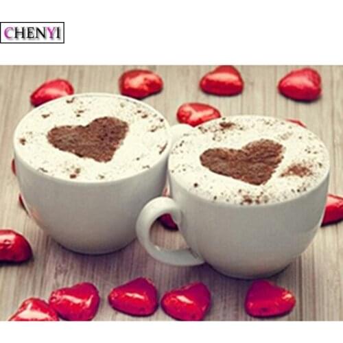 CHENYI Full Square Drill 5D DIY Diamond Painting Cartoon Love Coffee Cup 3D Embroidery Cross Stitch 5D Mosaic Home Decor Gift