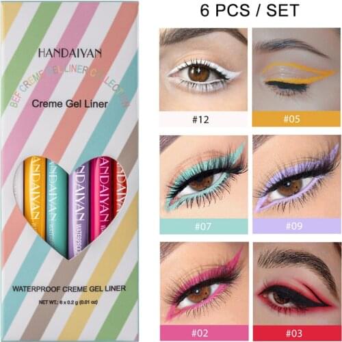 Taoye Teemo Makeup Colored Eyeliner Gel Pencil Kit 6 Colors Waterproof Color White Eye Liner Pen Make Up Cosmetics Yellow Blue