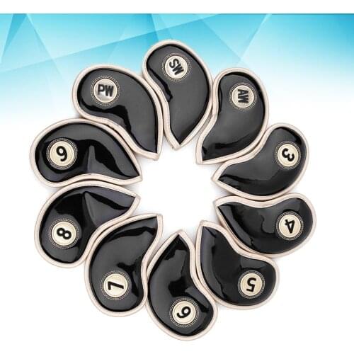 10Pcs Durable Head Cover Set Iron Head Covers Club Head Cover Water-resistant PU Leather Fit For Yamaha Wilson Refl
