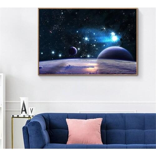 Earth Wall Art Canvas Painting Space Planet Stars Poster Modern Wall Pictures for Home Living Room Kids Room Decor Cuadros