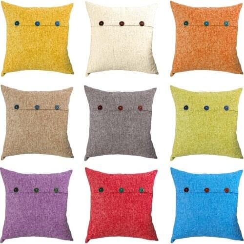 Cotton Linen Button Throw Pillow Cover Plain Luxury Linen Sofa Car Office Cushion Pillowcase Solid invisible Zipper Ins