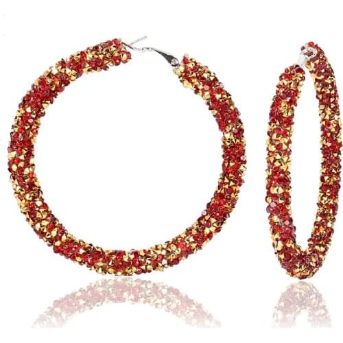 Big One Circle Hoop Earrings Hollow Out Colorful Crystal ear rings For Women Statement Jewelry Bulk Fashion Tredny Charms Dangle