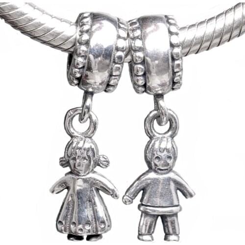 Origianl Vintage Cute Dangle Boy & Girl Pendant Beads Fit 925 Sterling Silver Bead Charm Bracelet Bangle DIY Jewelry