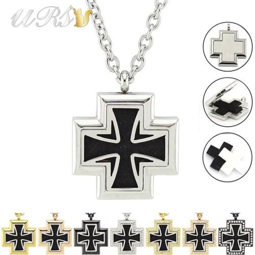 35mm magnetic new pattern cross aroma pendant religious christian Stainless Steel oil diffuser necklace with free pads