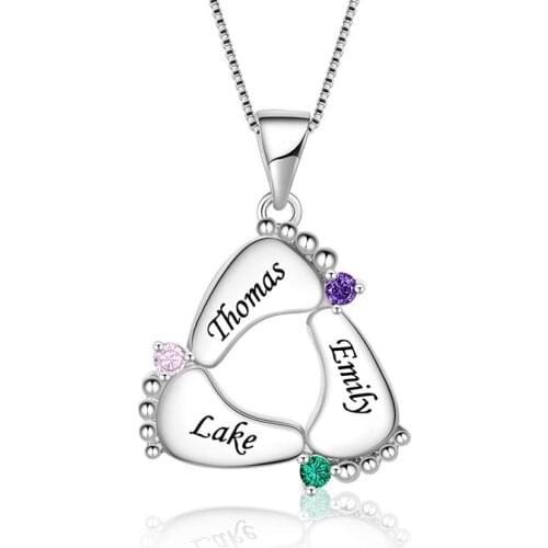 Gosun Stainless Steel Personalized Baby Feet Necklace With Birthstone & Engraved Name – Custom Footprints Pendant Necklaces