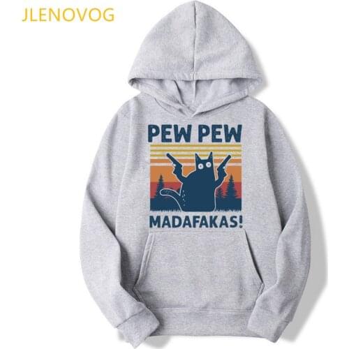 Pew Pew Madafakas print funny unisex gray hoodies women/men vogue cat/dog/Unicorn/Penguin/Duck with gun sweatshirt girl outfit