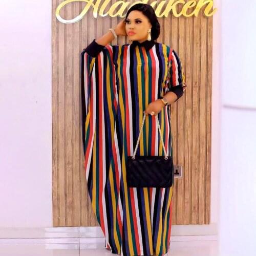 African Print Striped Dresses For Women Dashiki Evening Party Dress Kaftan Abaya Robe Plus Size Boubou Africain jellaba femme