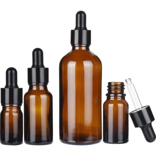 10pcs 5ml 10ml 15ml 20ml 30ml 50ml Empty Amber Dropper Bottles Glass Essential Oil Liquid Aromatherapy Pipette Perfume Container