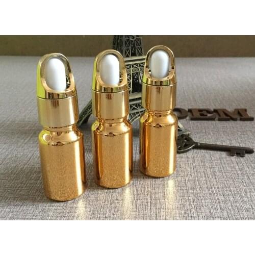 10ml empty glass dropper bottle golden plated refillable cosmetics bottles makeup storage sample travel container