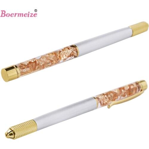 Manual Tattoo Pen Kit Permanent Makeup Eyebrow Lip Eyeliner Microblading Embroidery Gold Foil Pencil with 10Pcs 5RL Needles Set