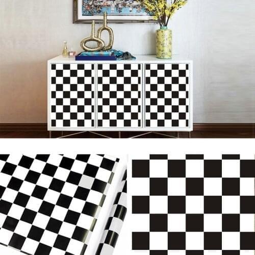 White Black Plaid Striped Self Adhesive Wallpaper Waterproof PVC Wall Sticker Furniture Counter-Top Cabinet Door Decor Paper